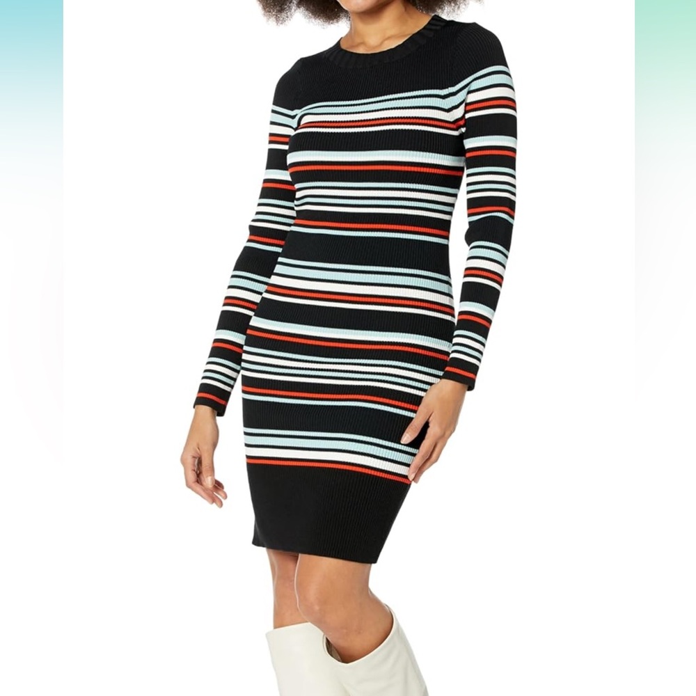 CeCe Women's Striped Rib Long Sleeve Sweater Dress - size small